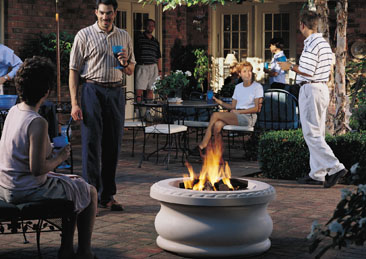 Evening Glow gas fire pit, enjoy a gas fire pit today, with a gas fire pit you get the fire without the smoke, a gas fire pit brings warmth and ambiance to any backyard event